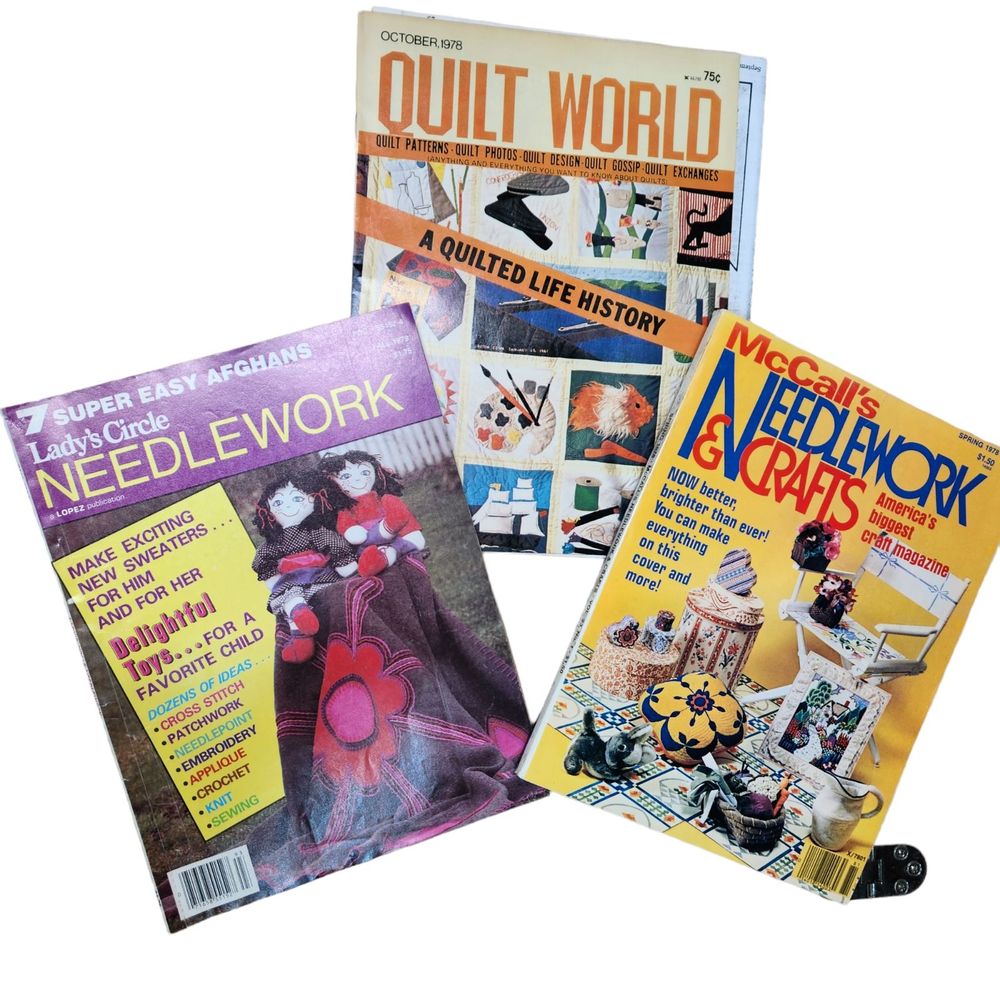 Lot of 3 Vintage 1970s Needlework & Quilting Magazines Crafts Clothing Applique